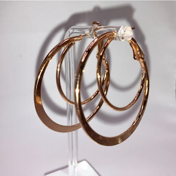 Gold-Tone Shiny Double Large Hoop Hinged 1 5/8" Earrings! - Picture 5 of 9